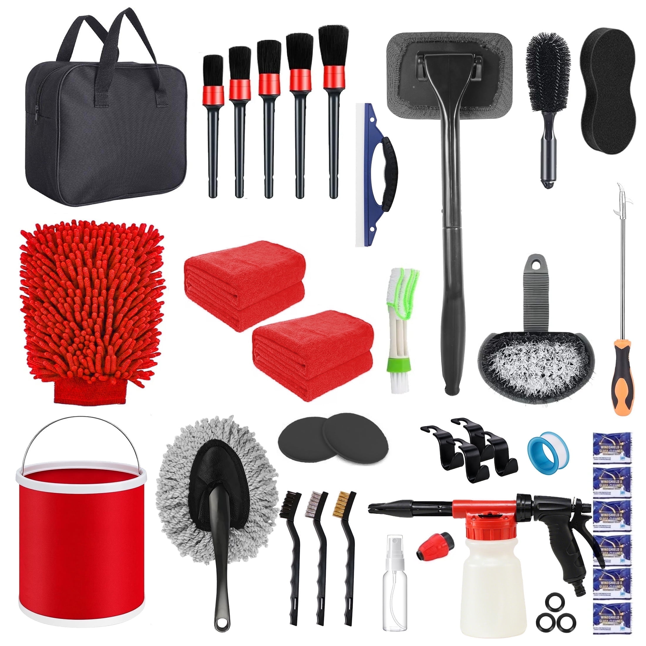 EVLIVE 31PCS Beginner Car Detailing Kit with Foam Cannon - Pressure Washer Ready, Interior/Exterior Cleaner for Cars, Wheels | Includes Brushes & Storage Bag.