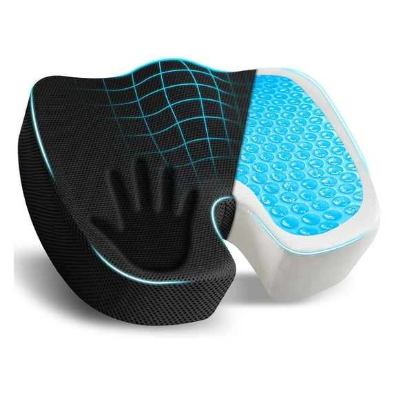 EVLIVE Car Seat Cushion, Memory Foam Sciatica Support & Back Pain Relief, Cooling Gel for Office Chair & Wheelchair—Black.