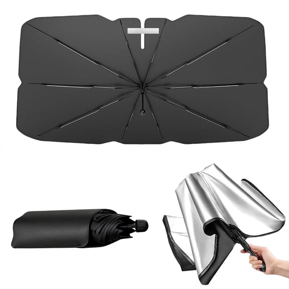 EVLIVE Car Windshield Sunshade,Car Shade Umbrella,Extra Wide 58"36",UPF50+ Blocks 99% UV Rays, Umbrella Sunshade for Car, Fit for Compact Sedan/SUV/Hatchback/Mini EV/Older Scooter