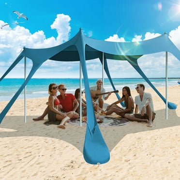 YISUFO 10x10ft 8-10 Person Beach Tent Canopy with 6 Sandbags, UPF50+ Sun Shade Portable Outdoor Sun Shelter Beach Tents, Easy Setup for Camping Trips, Fishing, Backyard Fun and Picnics - Navy