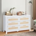 thumbnail image 1 of 6-Drawer Rattan Dresser, EVMORE 48"W Chest of Dressers, Wooden Long Storage Cabinet Bedside Table TV Stand for Bedroom, Living Room and Entryway, 1 of 7