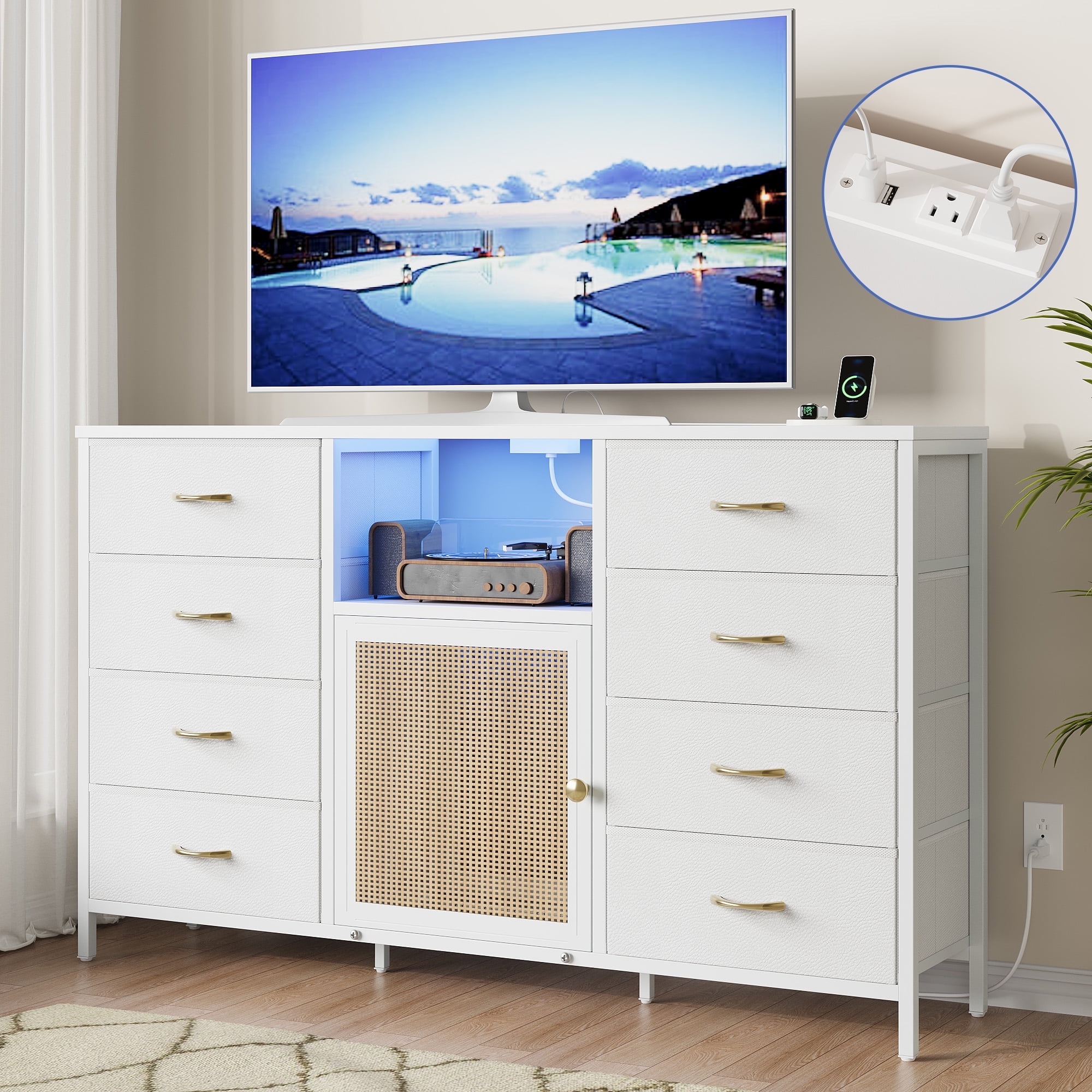 EVMORE 8 Drawer Dresser, TV Dressers for Bedroom, TV Stand for 65" TVs