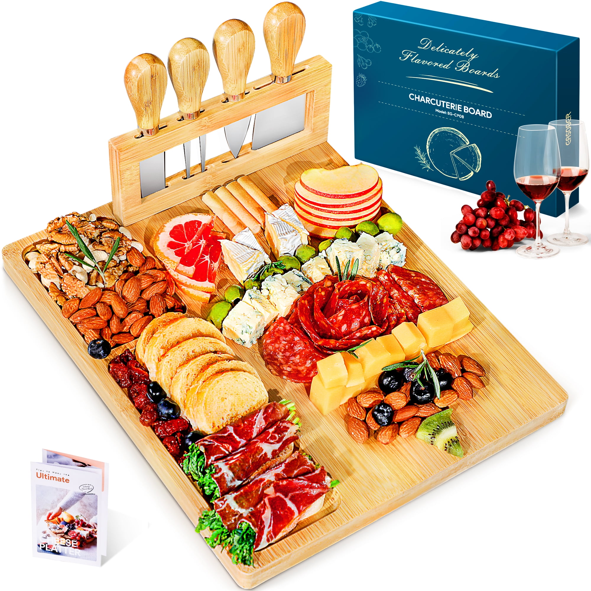 EVMORE Bamboo Charcuterie Board and Knife Set, Cheese Boards with ...