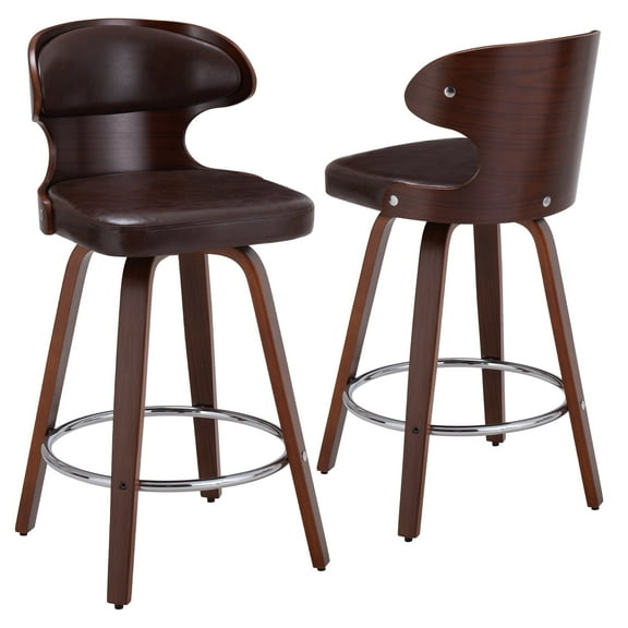 YISUFO Bar Stools Set of 2, Adjustable Swivel Counter Height Bar Chairs with Back, Modern PU Counter Height High Chairs, Brown