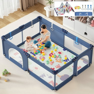 YISUFO Large Baby Playpen with Mat, 71"x 59" Unisex Safety Activity Center Playard Play Yard Fence, Anti-Slip Base for Infant Toddler - Blue