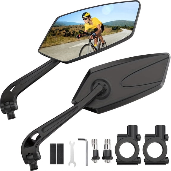 2 Pack Bike Handlebar Mirrors, 360 Adjustable Rotatable Rear View Mirror, HD Wide Angle Glass, Shockproof & Anti-Glare, Universal Bicycle Mirror for Mountain Road Ebike Scooter