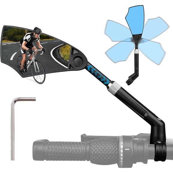 Retractable Bike Handlebar Rear View Mirrors, 2 Pack 360° Adjustable Wide Angle Bicycle Mirror with Anti-Glare HD Glass, Universal Fit for Mountain Road Ebike Scooter