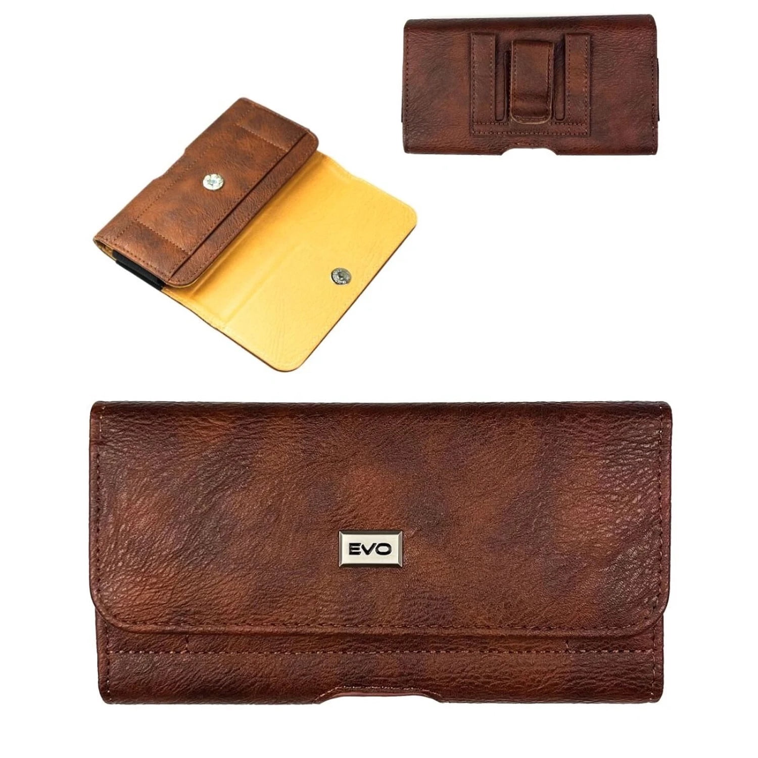 EVO 5.5" Leather Phone Sleeve with Horizontal Textured Pattern - Brown