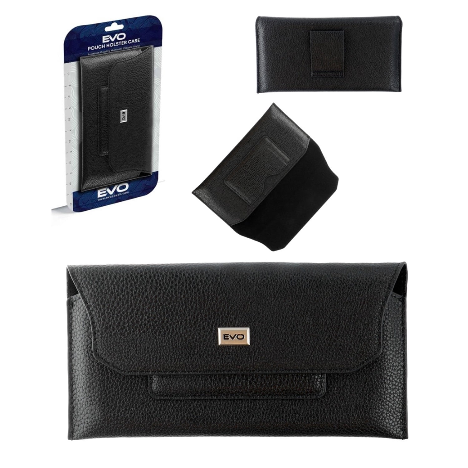 EVO 7.2" Horizontal Lychee Leather Pouch with Belt- Black