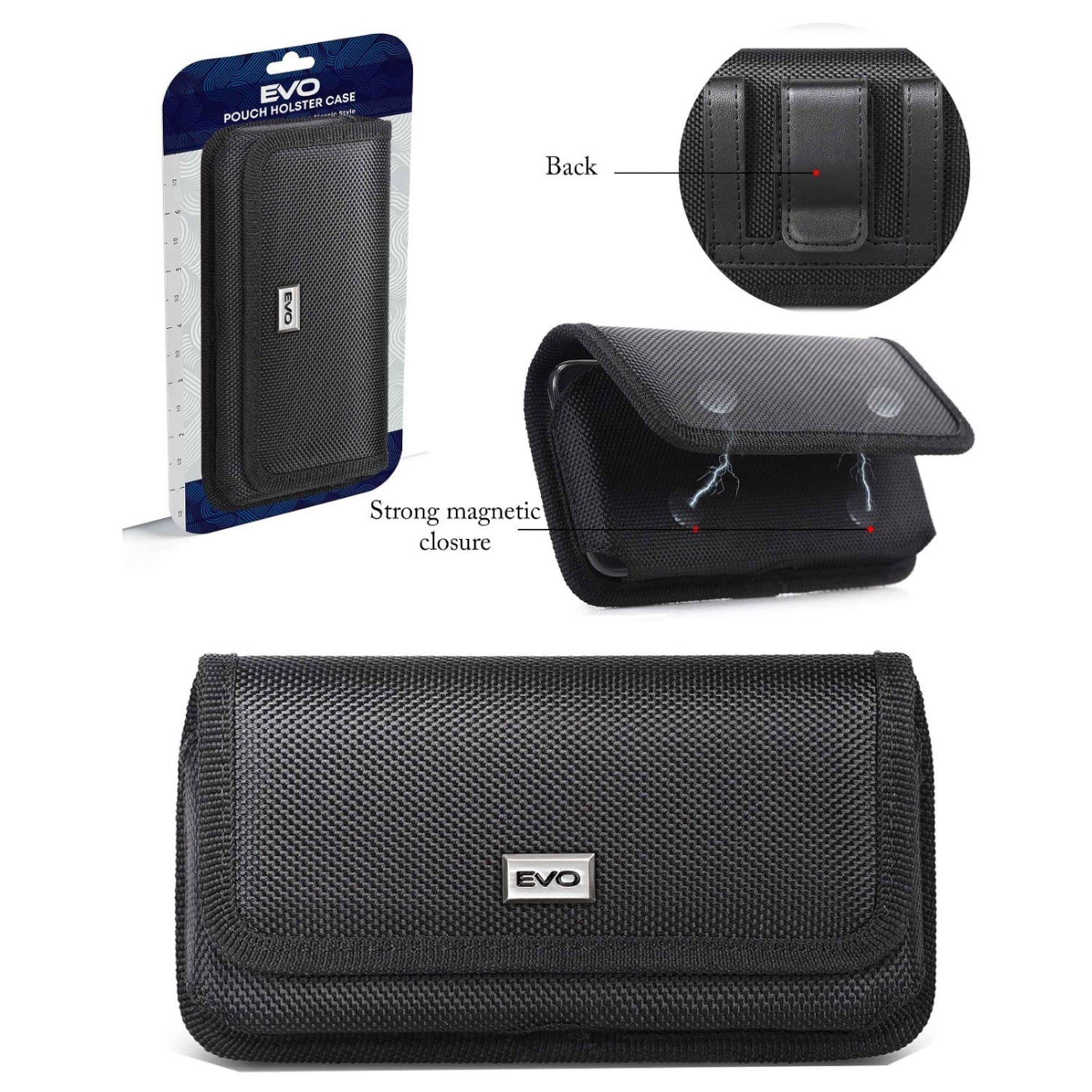 EVO 7.2" Horizontal Magnetic Nylon Cell Phone Belt Clip Pouch