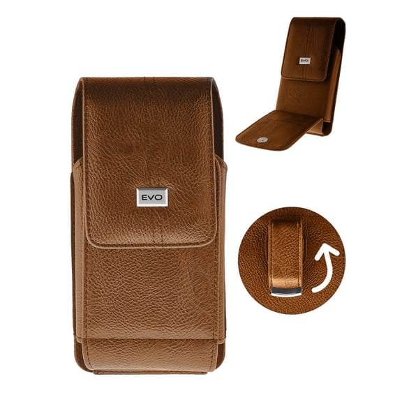 EVO 7.2" Vertical Magnetic Leather Cell Phone Belt Clip Pouch - Brown