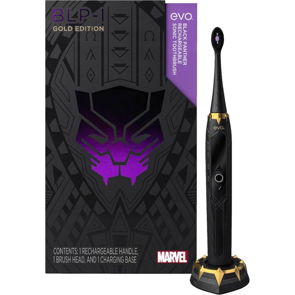 EVO BLP-1 Gold Edition Black Panther Electric Toothbrush, Marvel Comics, Best Toothbrush for Adults, Best Gifts for Men - Sonic, Rechargeable, LCD Touchscreen, 5 Cleaning Modes, Waterproof Handle