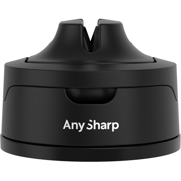 EVO Hands Free Knife Sharpener - Easy to Use Sharpening Tool with Improved PowerGrip Suction Base and 20-Deg Pre-set Angle - For All Knives: Chefs, Serrated, and Hardened Steel - Black