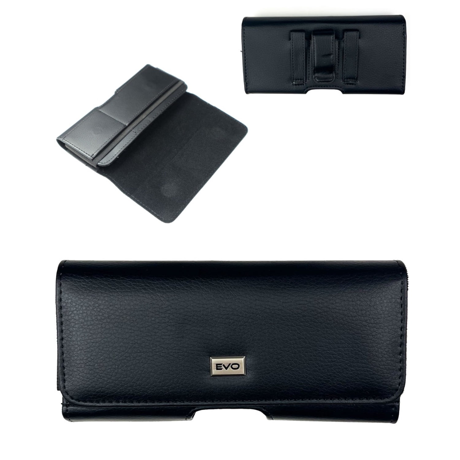 EVO Horizontal Leather Phone Holder with Classic Texture 6" - Black