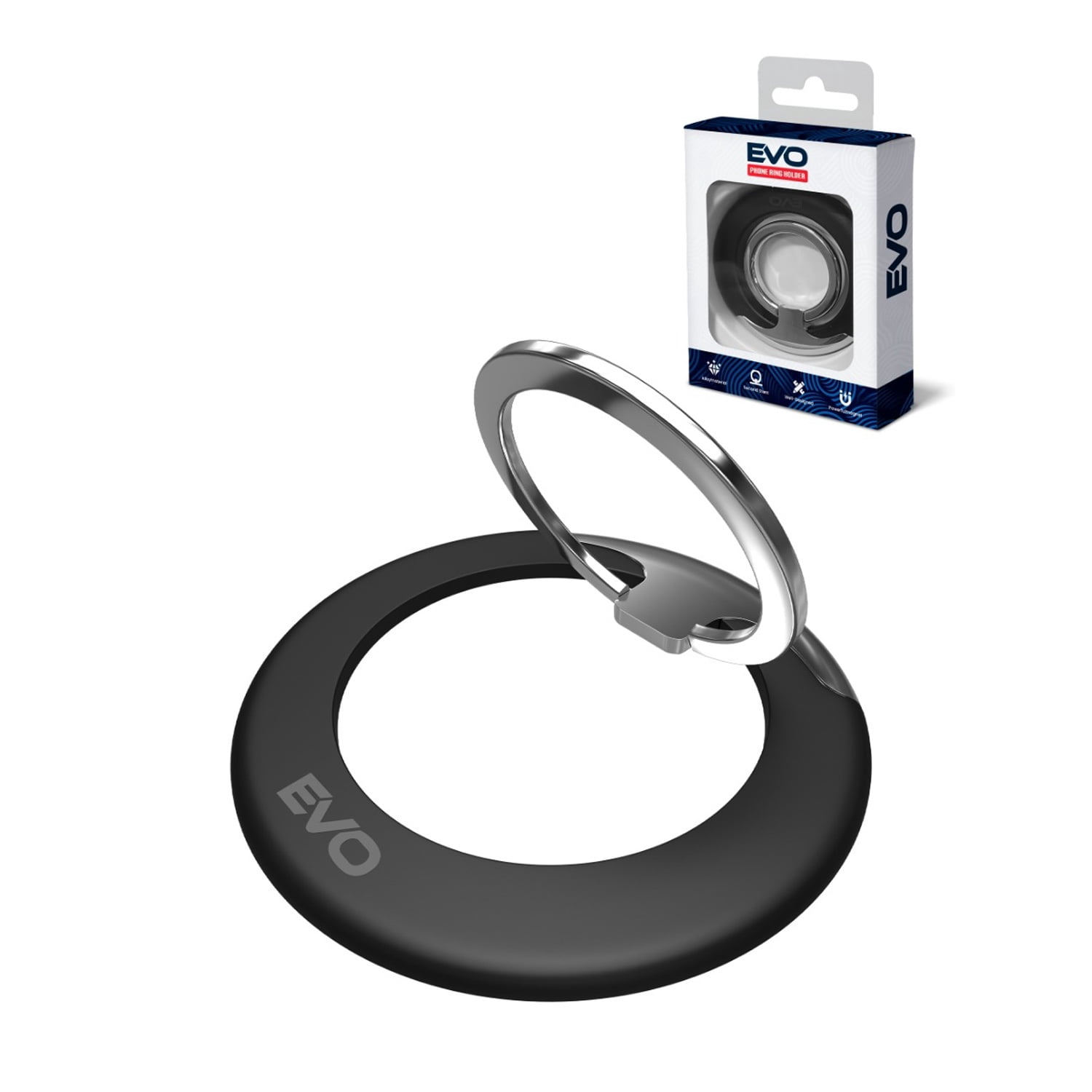 EVO PO1 Magnetic Phone Ring Holder Compatible with Wireless Charging - Black