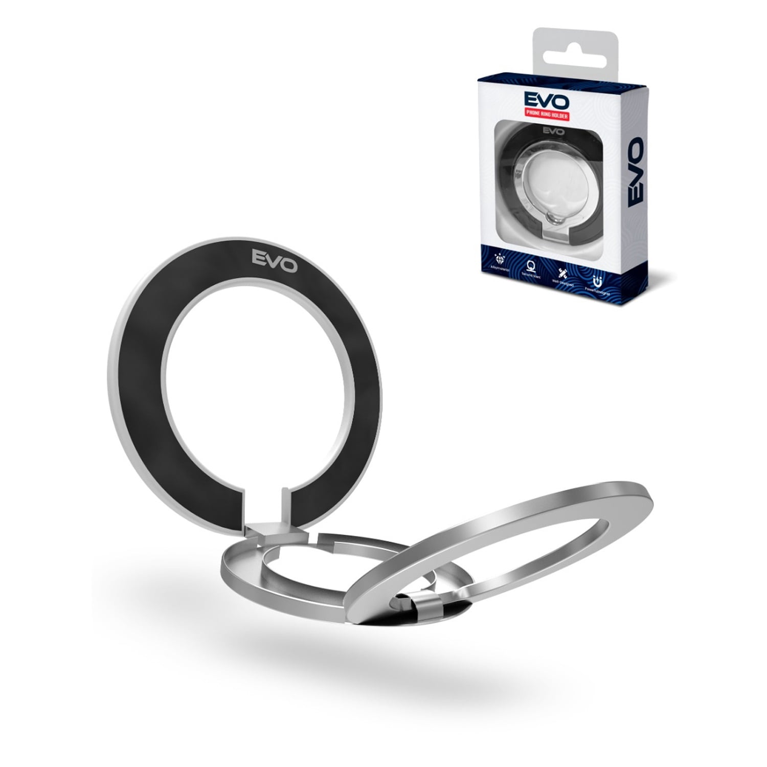 EVO PO2 Magnetic Mobile Ring Holder for Wireless Charging Devices - White