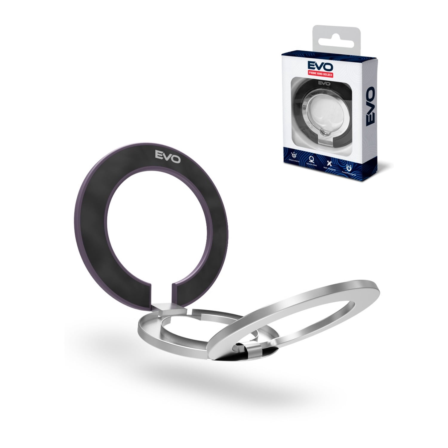 EVO PO2 Magnetic Phone Finger Ring with Charging Compatible Design - Purple