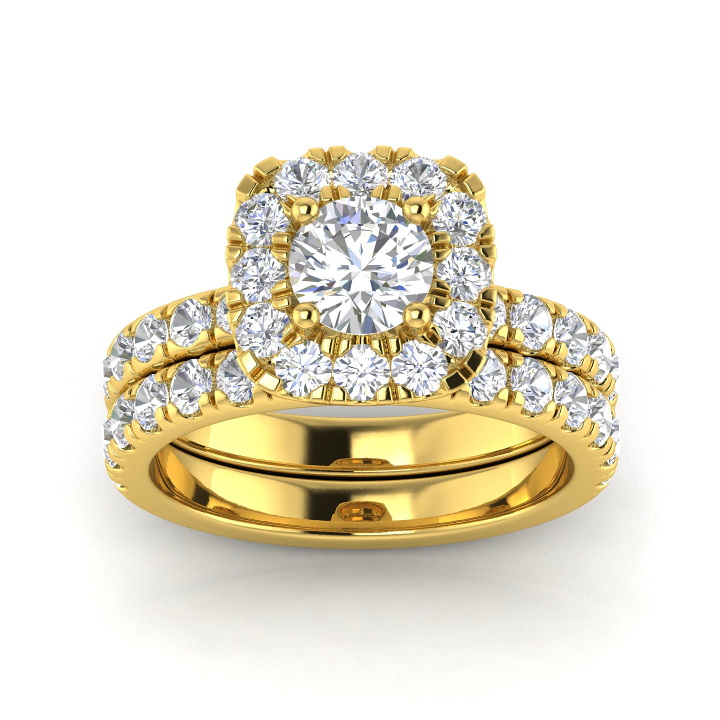 Certified 2.75 Carat TW Diamond Halo Engagement Ring Bridal Set in 14k Yellow Gold (H-I, I2-I3)