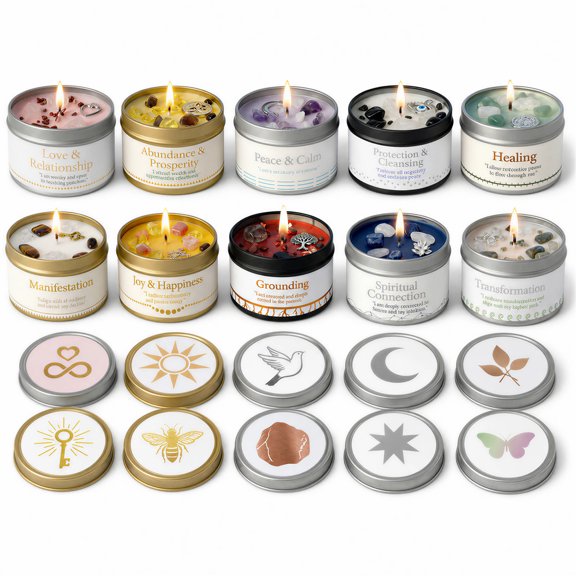 EVODUCK 10 Pack Intention Crystal Candle Gift Set, Soy Scented Self Care Collection