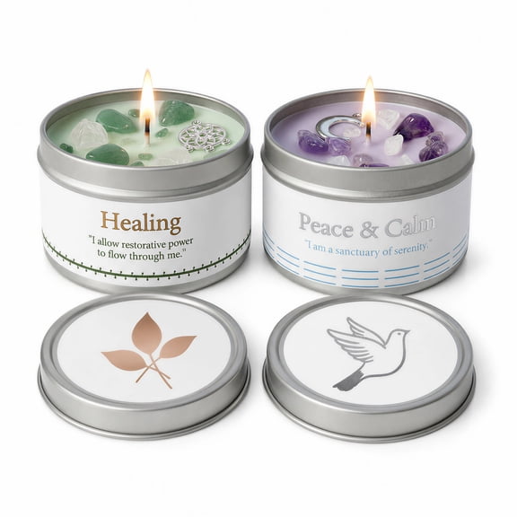 EVODUCK 2 Pack Healing Peace Crystal Candle Set, Soy Scented Self Care Gift