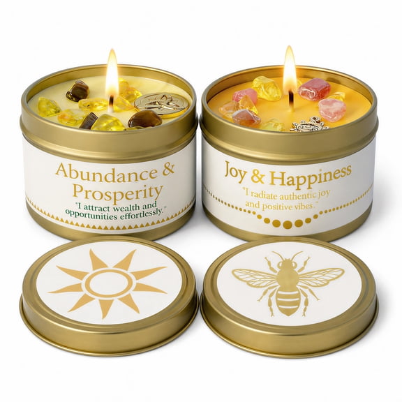 EVODUCK 2 Pack Joy Abundance Crystal Candle Set, Soy Scented Gift Set