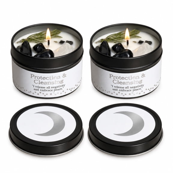 EVODUCK 2 Pack Protection & Cleansing Botanical Crystal Intention Candles, White Sage + Frankincense, 3 oz Each