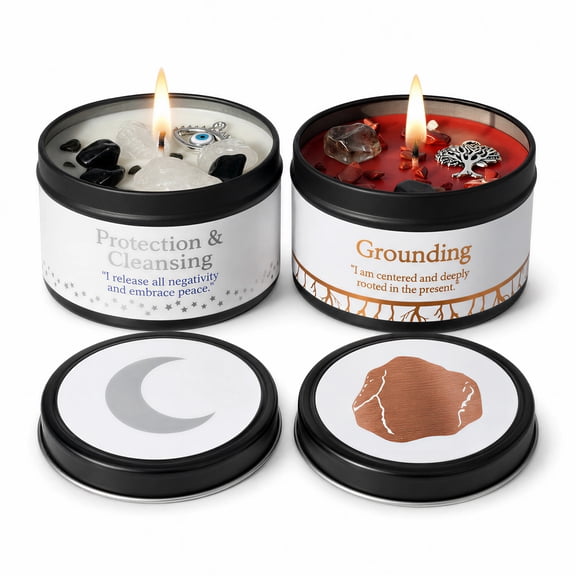 EVODUCK 2 Pack Protection Grounding Crystal Candle Set, Soy Scented Gift Set