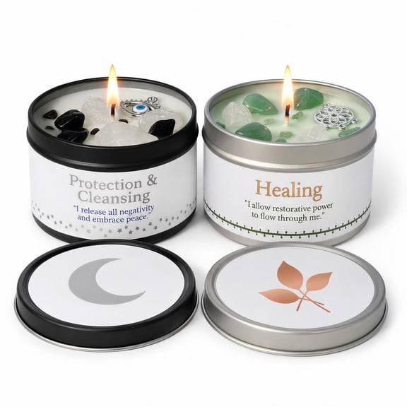 EVODUCK 2 Pack Protection Healing Crystal Candle Set, Soy Scented Gift Set