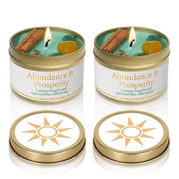 EVODUCK Abundance Manifestation Candle, Patchouli & Cinnamon, Green Aventurine & Citrine, Dried Cinnamon, Soy Wax, Set of 2
