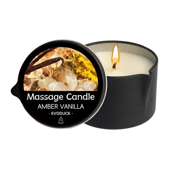 EVODUCK Amber Vanilla Massage Candle, 1-Wick Aromatherapy Soy Wax Body Oil, Self Care Gift for Women, 2oz