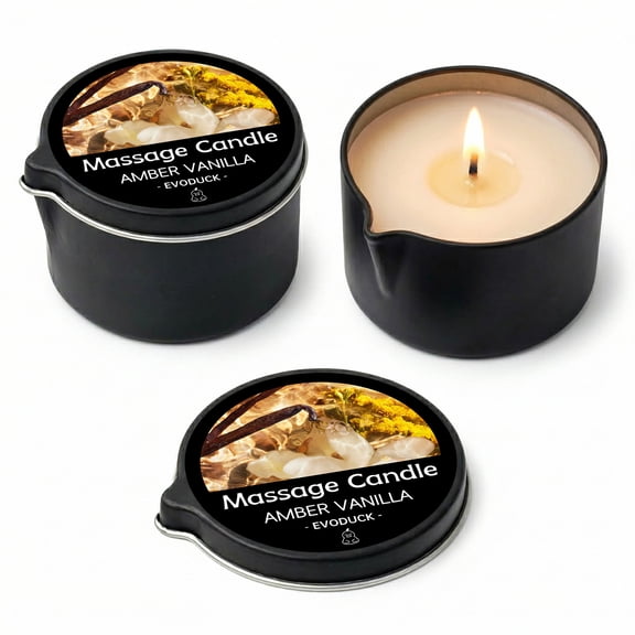 EVODUCK Amber Vanilla Massage Candle, 1-Wick Aromatherapy Soy Wax Body Oil, Self Care Gift for Women, Set of 2, 2 x 2oz