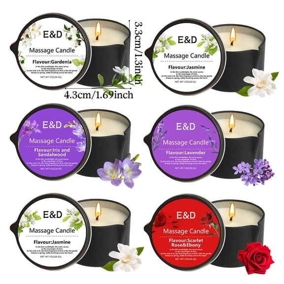 EVODUCK Aromatherapy Massage Oil Candle Plant-Based Home Spa 6 Pack Each 1oz