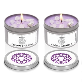 EVODUCK Crown Chakra Candle, Sandalwood, Clear Quartz Crystal, 1-Wick Spiritual Soy Wax, Gift for Women, Set of 2, 2 x 3oz