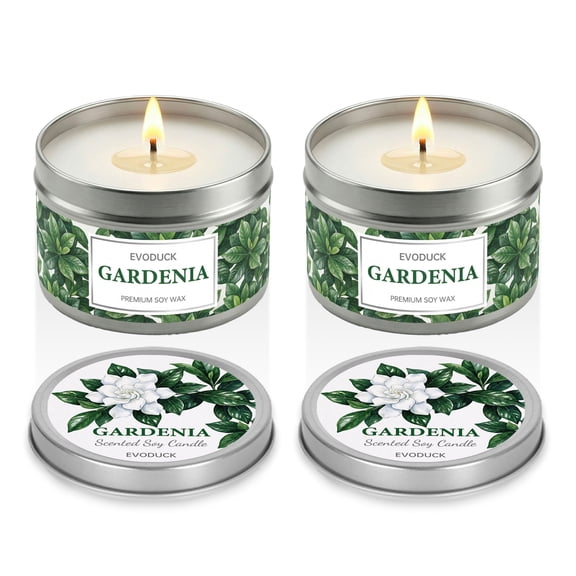 EVODUCK Gardenia Scented Candle, Set of 2, 1-Wick Floral Soy Wax, Self Care Gift for Women, 2 x 3oz