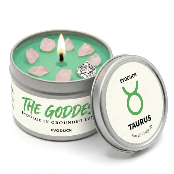 EVODUCK Taurus Zodiac Candle, Botanical Vanilla, Rose Quartz Crystal, 1-Wick Soy Wax, Birthday Gift for Women, 3oz
