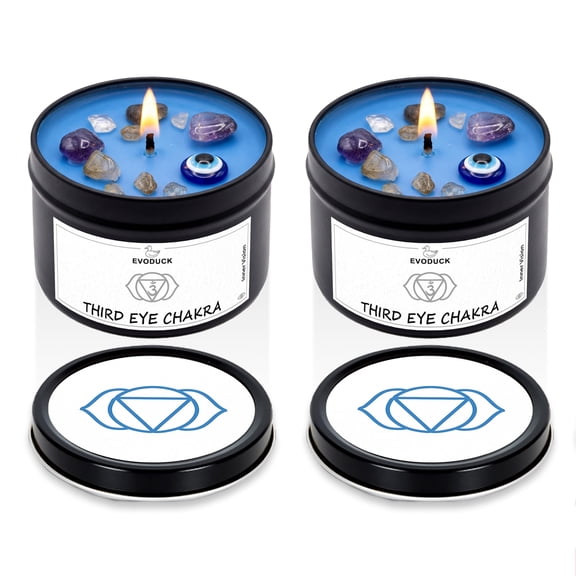 EVODUCK Third Eye Chakra Candle, Sage & Frankincense, Amethyst Crystal, 1-Wick Spiritual Soy Wax, Gift for Women, Set of 2, 2 x 3oz