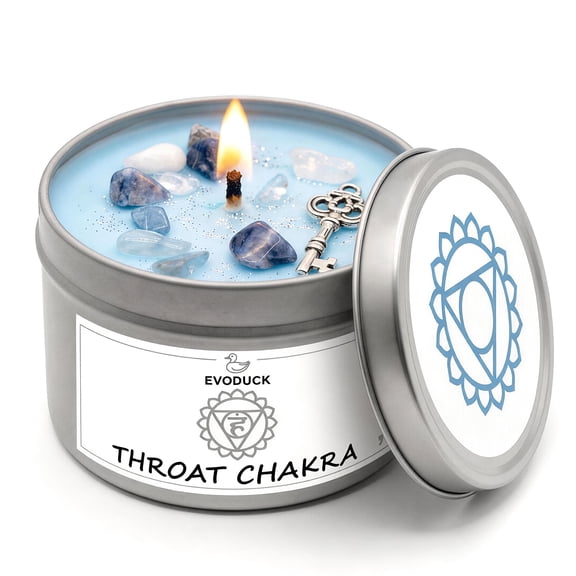EVODUCK Throat Chakra Candle, Peppermint, Lapis Lazuli Crystal, 1-Wick Communication Soy Wax, Gift for Women, 3oz