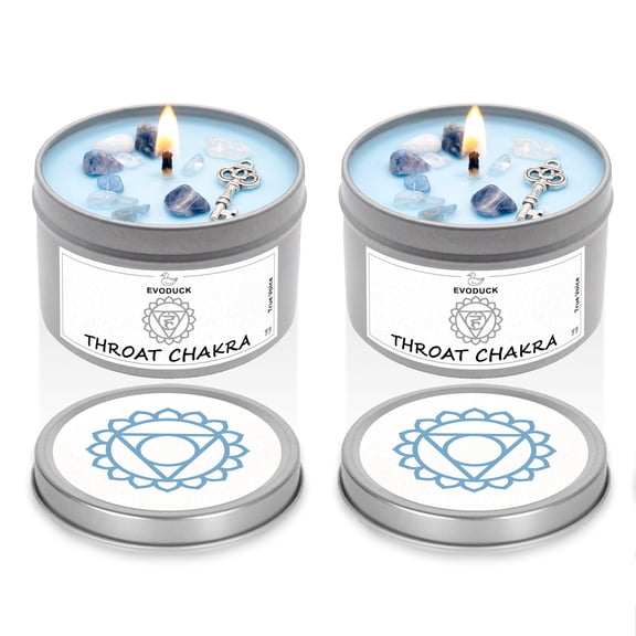 EVODUCK Throat Chakra Candle, Peppermint, Lapis Lazuli Crystal, 1-Wick Communication Soy Wax, Gift for Women, Set of 2, 2 x 3oz