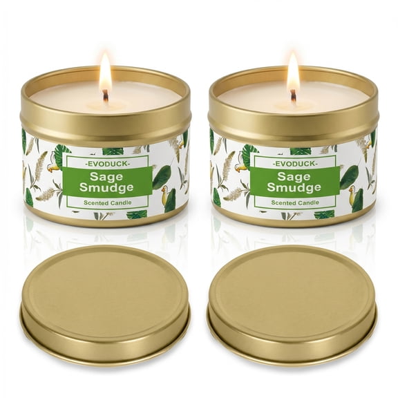 EVODUCK White Sage Smudge Candle, Set of 2, Smokeless Cleansing Candle, Hand-Poured Soy Wax, 3oz Each, Meditation Ritual Aromatherapy, Gift