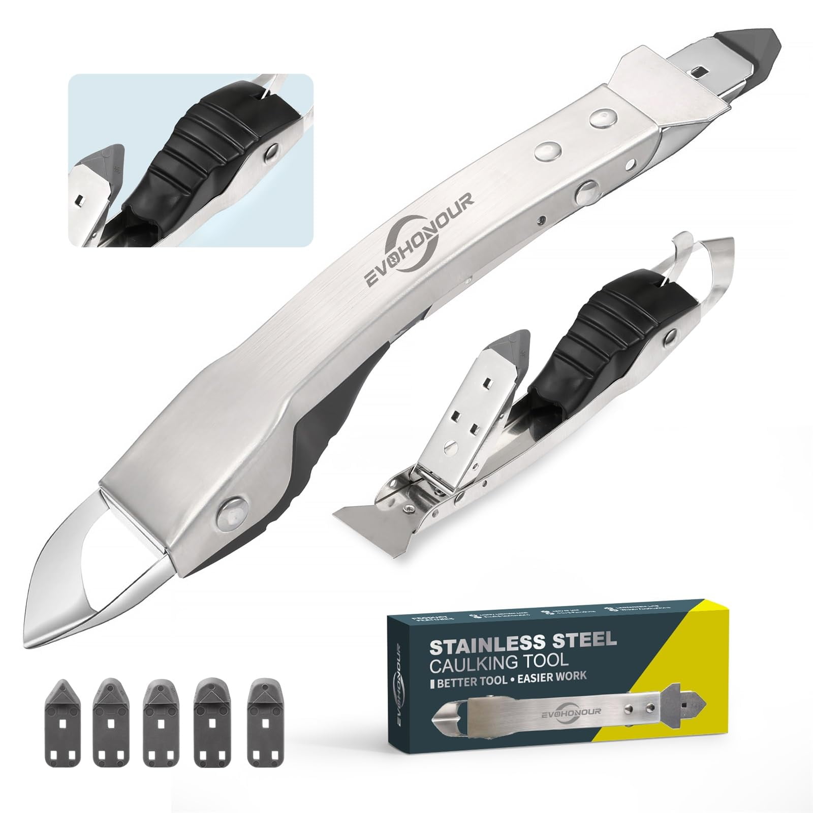 EVOHONOUR Caulking Tool Kit, Stainless Steel Caulk Remover Tool, 4 in 1 ...