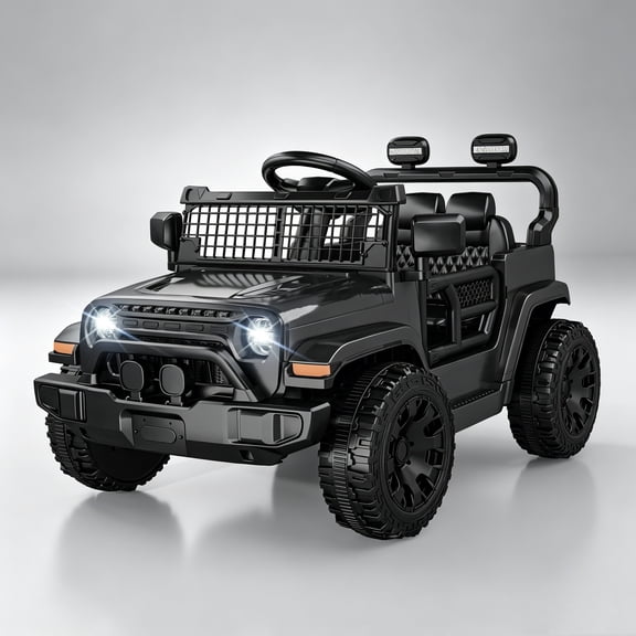 EVOKEDEN 12V Remote Control Ride On Car for Kids, Electric Toddler Car with Spring Suspension, LED Lights & Music, Black