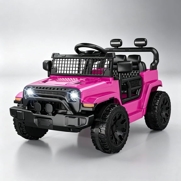 EVOKEDEN 12V Remote Control Ride On Car for Kids, Electric Toddler Car with Spring Suspension, LED Lights & Music, Pink