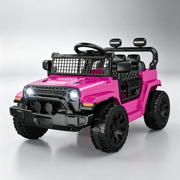 EVOKEDEN 12V Remote Control Ride On Car for Kids, Electric Toddler Car with Spring Suspension, LED Lights & Music, Pink