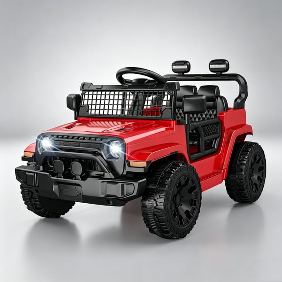 EVOKEDEN 12V Remote Control Ride On Car for Kids, Electric Toddler Car with Spring Suspension, LED Lights & Music, Red
