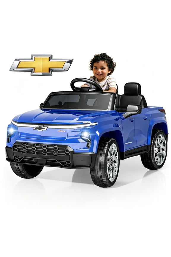 24V Licensed Chevrolet Silverado Electric Car for Kids, Ride on Toys for Toddlers with Remote Control, Soft Start, LED Lights, Music Player, Seat Belts, Blue