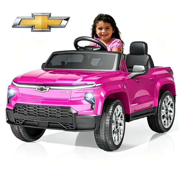EVOKEDEN 24V Licensed Chevrolet Silverado Electric Car for Kids, Ride on Toys for Toddlers with Remote Control, Soft Start, LED Lights, Music Player, Seat Belts, Pink