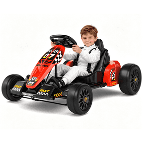 EVOKEDEN 24V Electric Go Kart, Drift Racing Kart with Adjustable Seat & Bluetooth, Ride On Toy for Kids 6-12, Red
