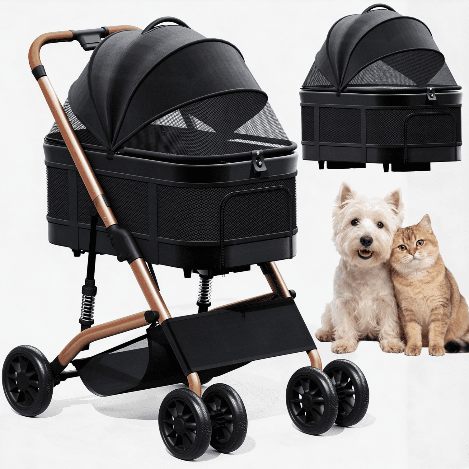 ZENY 4 Wheel Foldable Dog Stroller, Black, Holds Pets up to 30 lbs