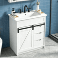 thumbnail image 1 of EVOKEDEN 30" Bathroom Vanity with Sink, Bathroom Storage Cabinet with Sliding Barn Door, Farmhouse Bathroom Cabinet with 3 Drawers,White, 1 of 8