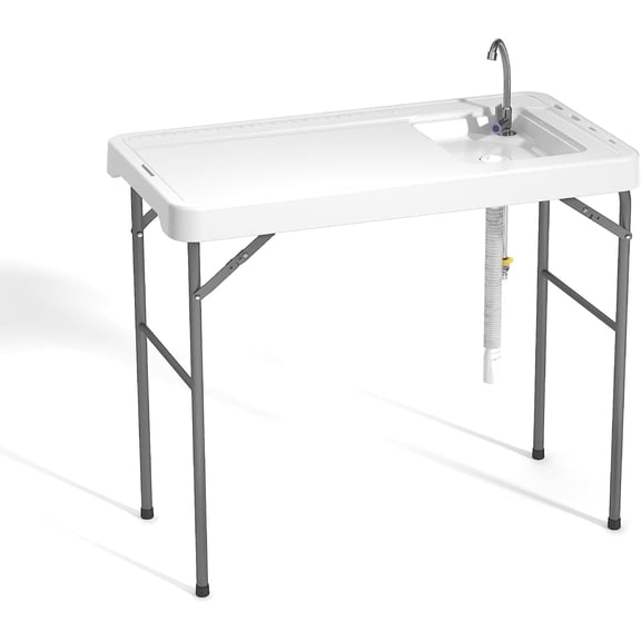 EVOKEDEN 42.5" Fish Cleaning Table w/ Sink, Folding Camping Table & Fish Cleaning Station w/ Measure Mark
